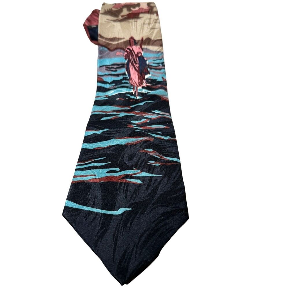Free Man Apparel Necktie Mens 100% Silk Jesus Walking On Water Graphic Preppy